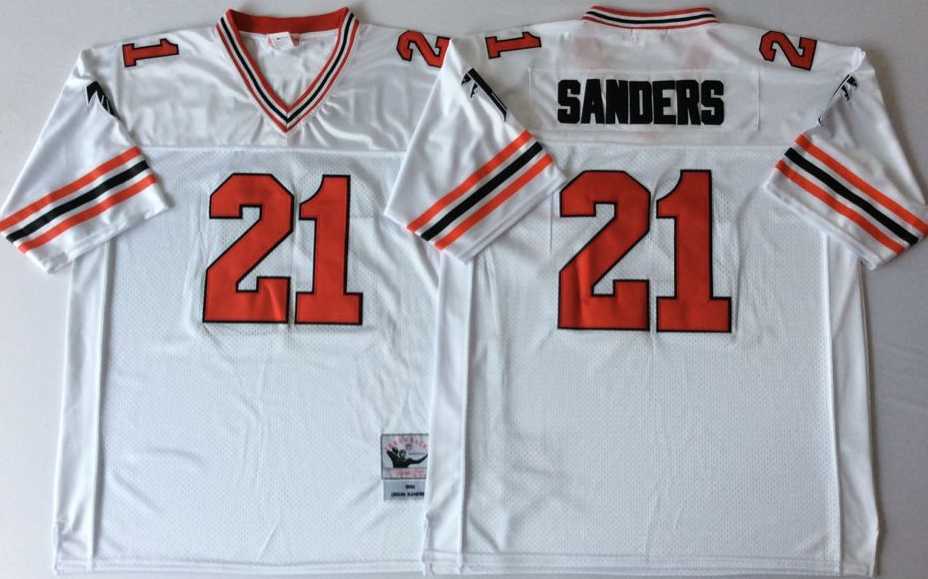 Falcons 21 Deion Sanders White 1989 M&N Throwback Jersey